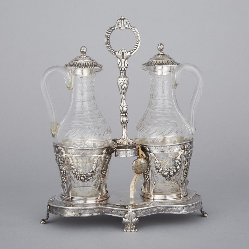 French Silver and Cut Glass Two-Bottle Cruet, Paris, c.1789