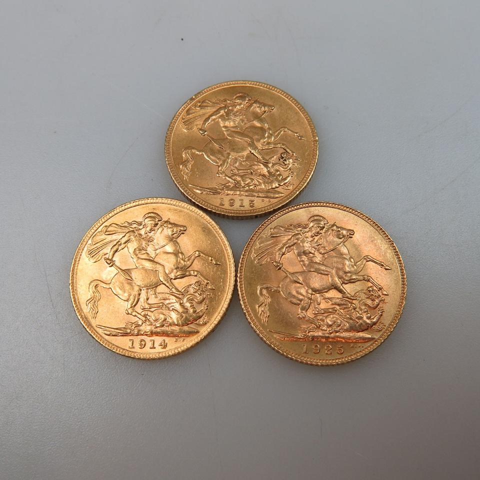 Three British Gold Sovereign Coins