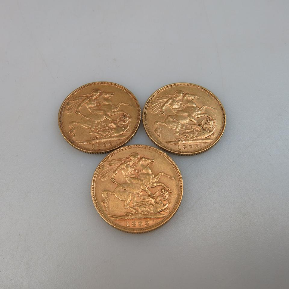 Three 19th Century British Gold Sovereign Coins