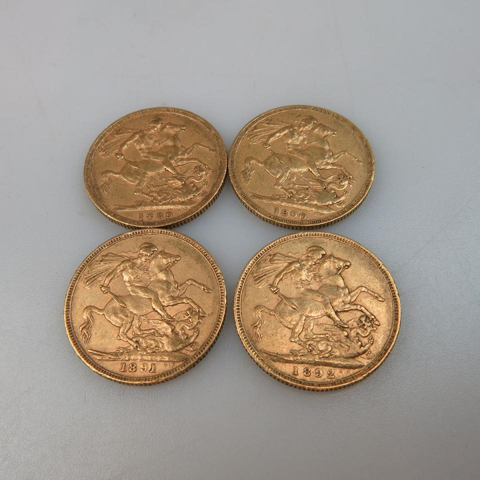 Four 19th Century British Gold Sovereign Coins