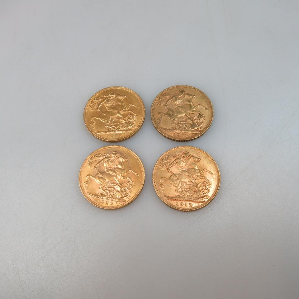 Four Perth Gold Sovereign Coins