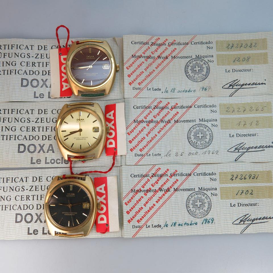 Three Doxa Chronometre Wristwatches, With Date