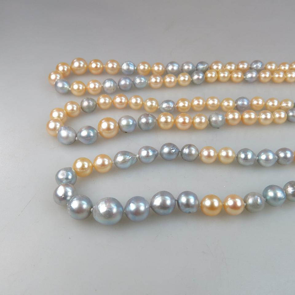 Three Single Strand Multi Colour Cultured Pearl Necklaces