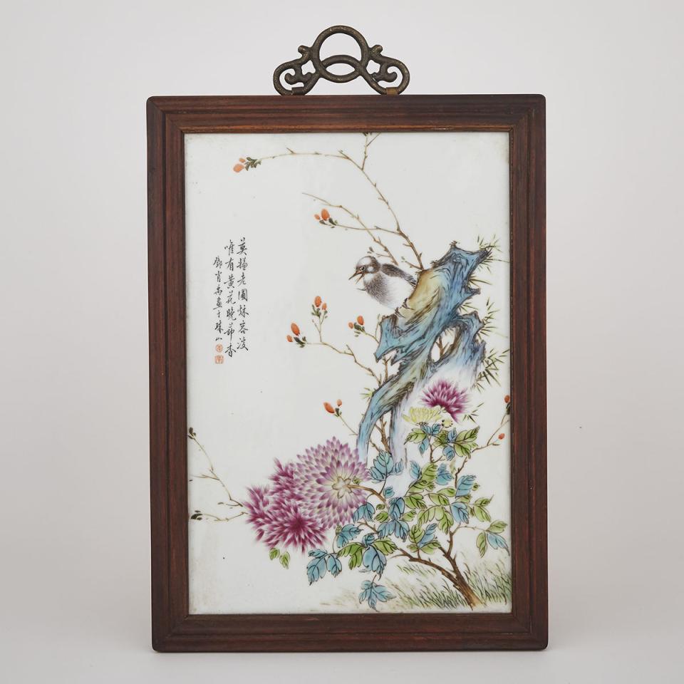 A Porcelain Panel of Birds and Flowers