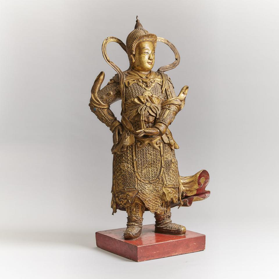 A Massive Carved Gilt-Lacquered Wood Figure of Wei Tuo, 18th/19th Century