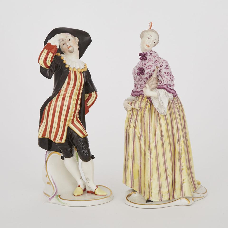 Pair of Nymphenburg ‘Commedia Dell’Arte Figures, after Bustelli, early 20th century
