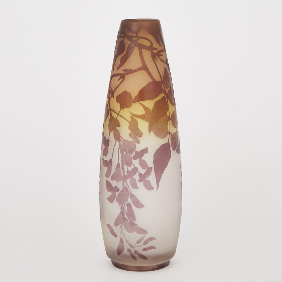 Gallé Cameo Glass Laburnum Vase, c.1900