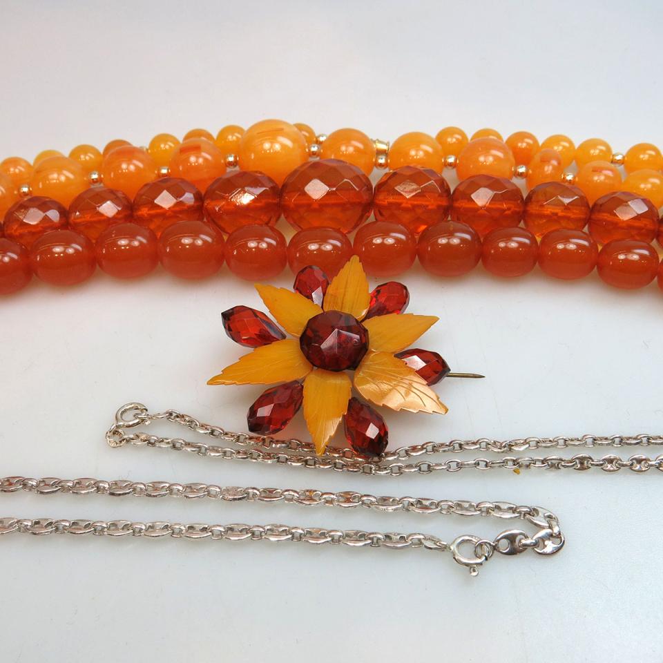 Small Quantity Of Amber And Silver Jewellery