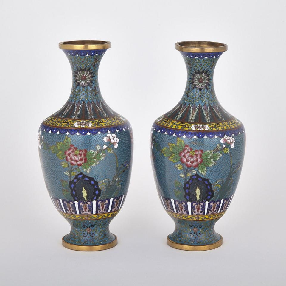 A Pair of Cloisonné Enamel Vases, Lao Tienli Mark, Circa 1900