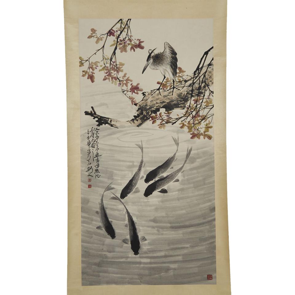 After Gao Jianfu 高劍父 (1879-1951), Heron and FIsh