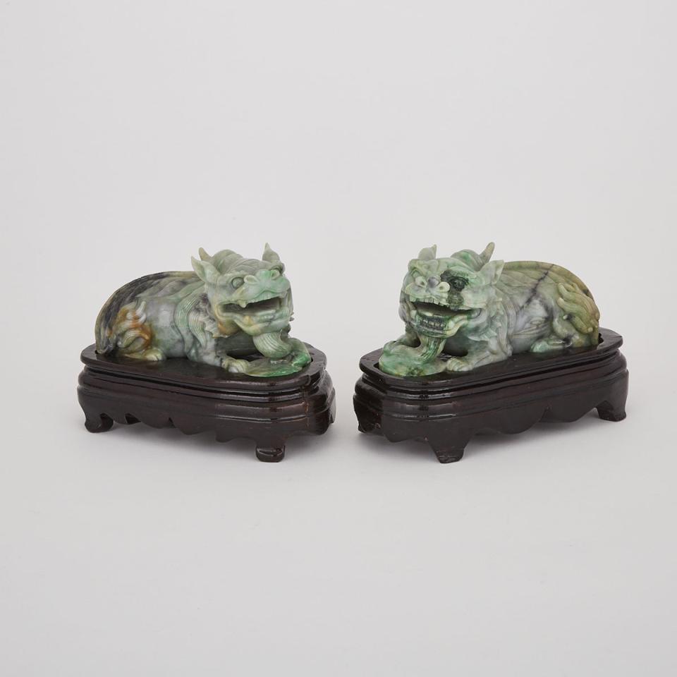 A Pair of Hardstone Fu Dog Carvings