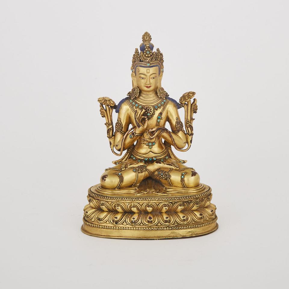 A Gilt Bronze Seated Figure of Tara