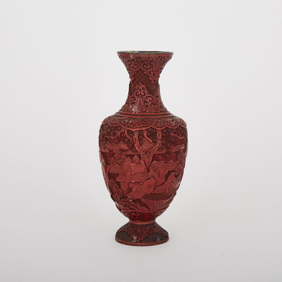 A Cinnabar Lacquer Vase, 19th Century