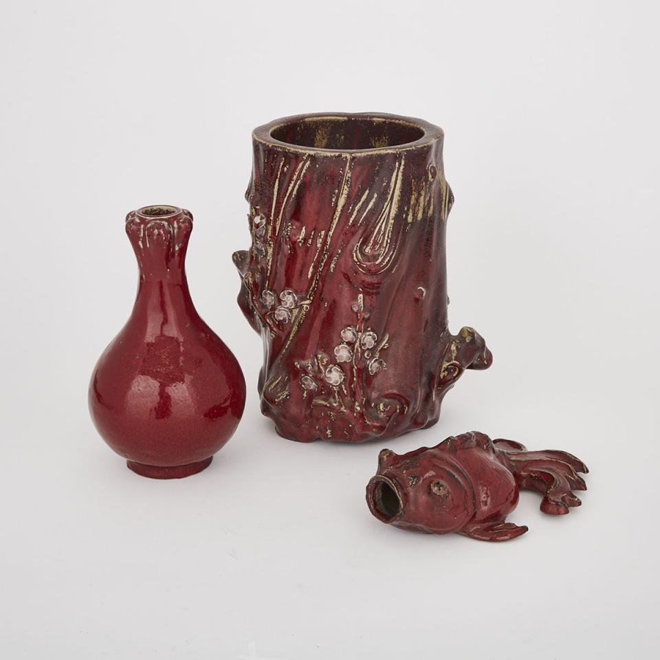 A Group of Three Red Glazed Ceramics