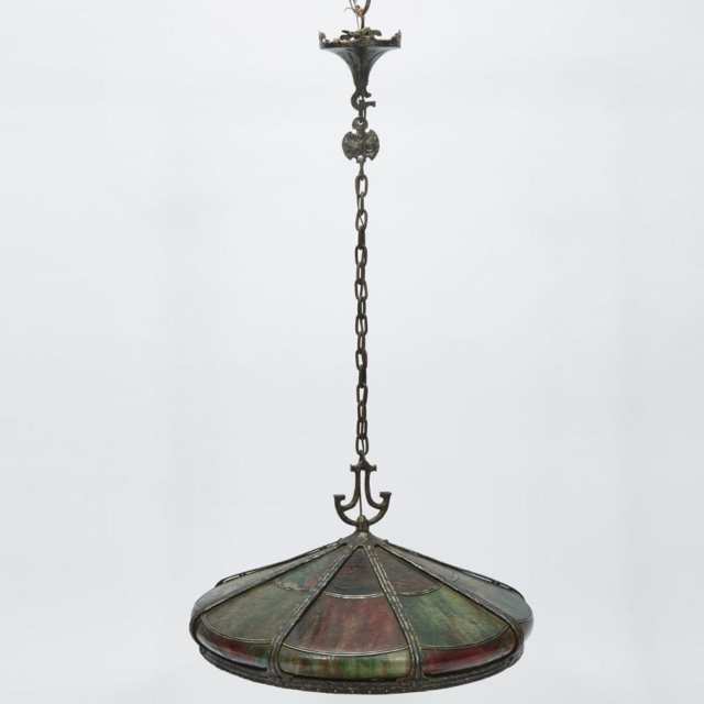 American Arts and Crafts Slag Glass Hanging Fixture, c.1900