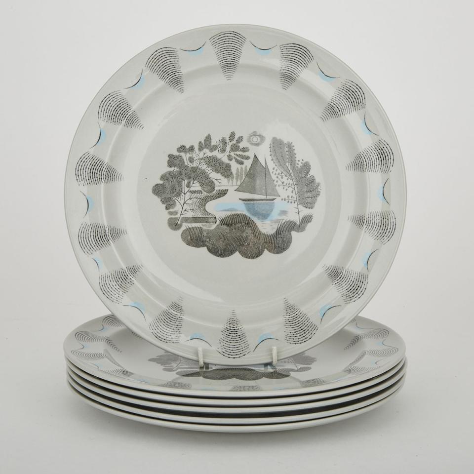 Six Wedgwood ‘Travel’ Plates, Eric Ravilious, c.1950
