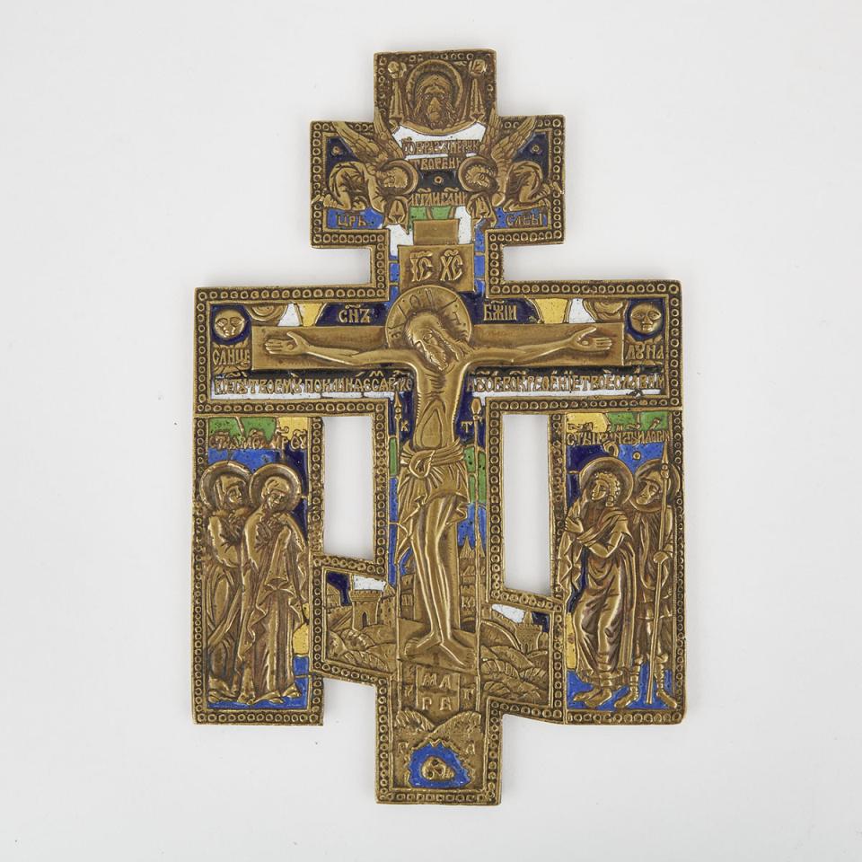 Russian Enamelled Bronze Travelling Icon, 19th/20th century
