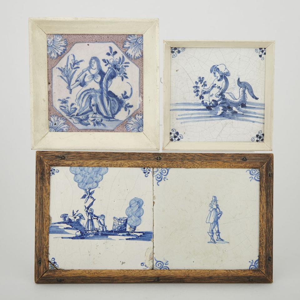 Four Bristol Delft Tiles, mid-18th century