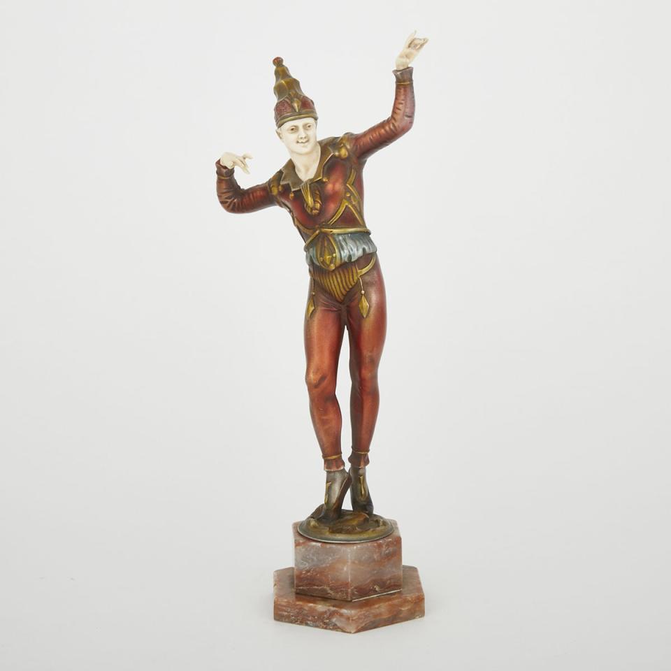 Art Deco Cold Painted Metal Figure of a Jester, c.1930