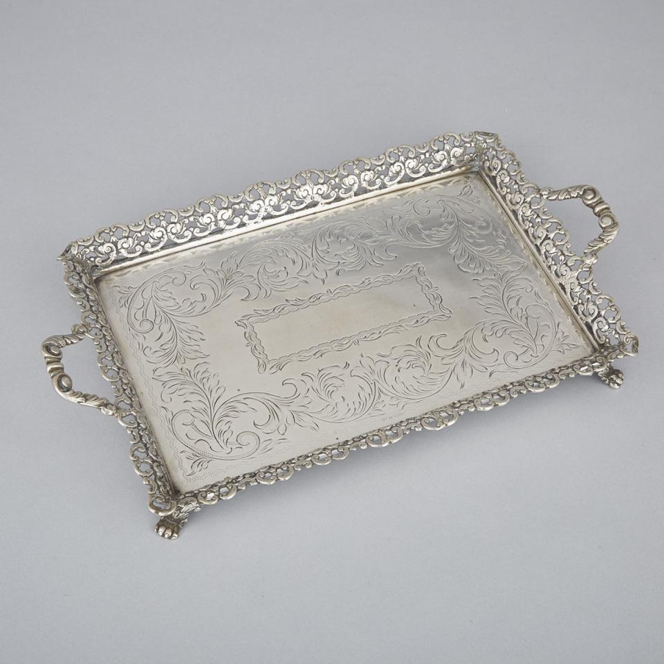 Portuguese Colonial Silver Two-Handled Small Serving Tray, early 20th century