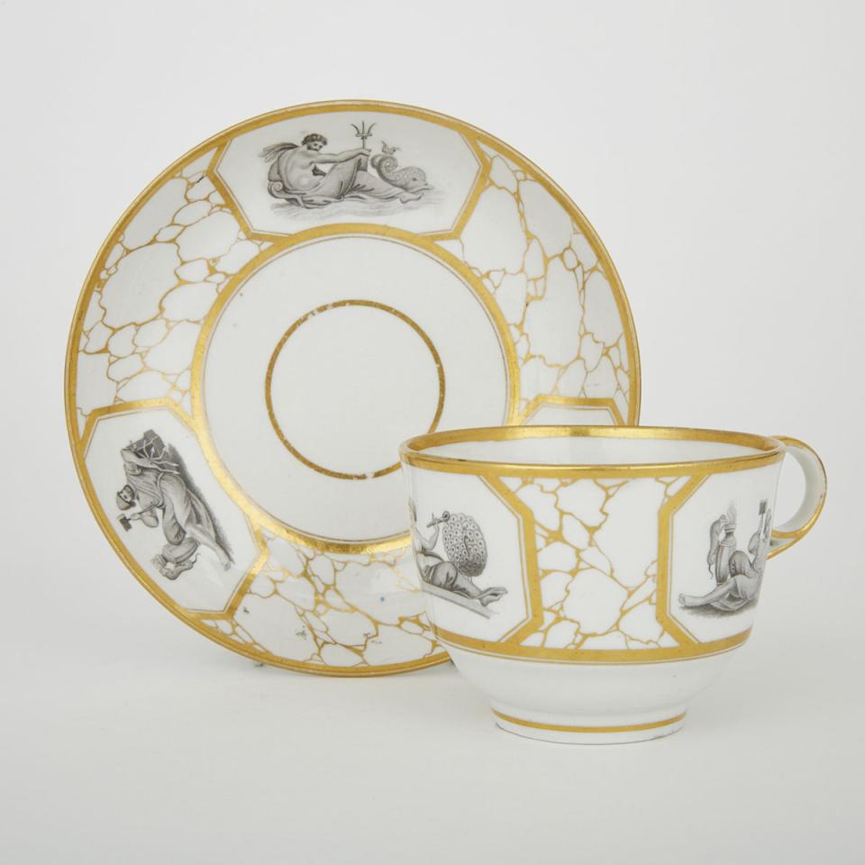 Barr Worcester Marbled Ground Classical Figures Cup and Saucer, c.1800