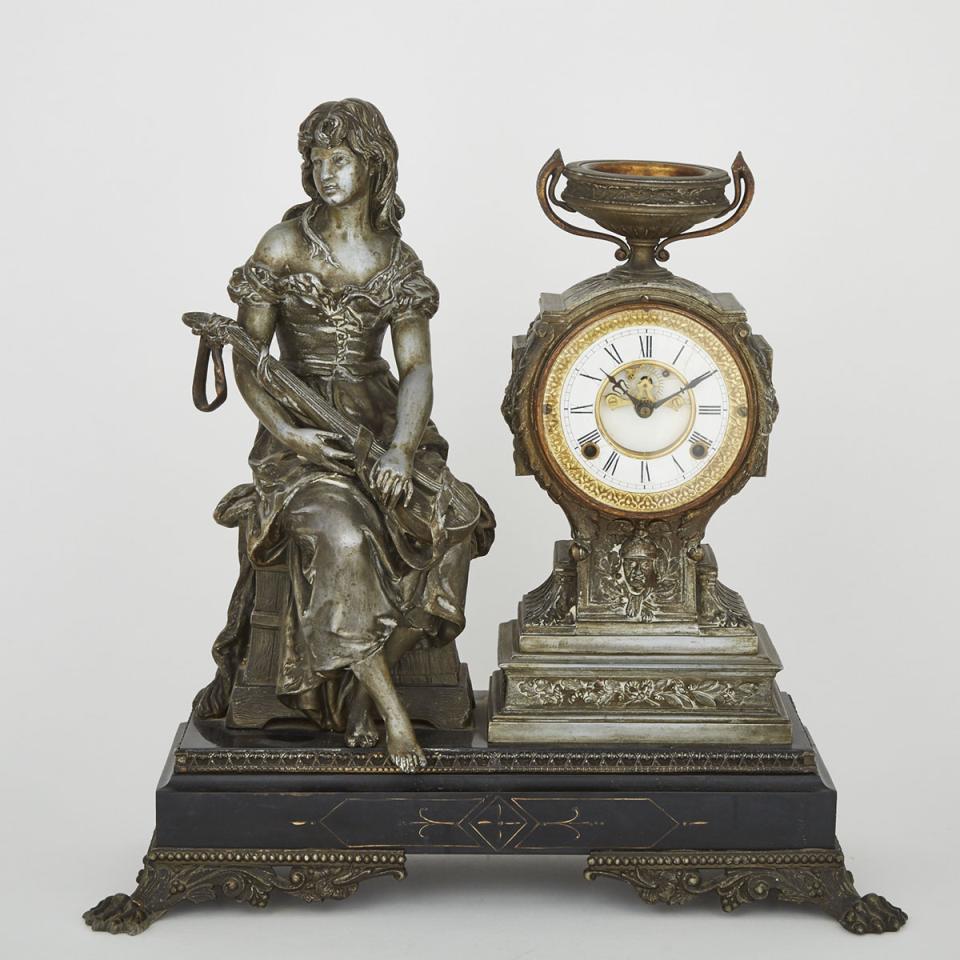 New Haven Clock Co. White Metal Figural Mantel Clock, c.1880