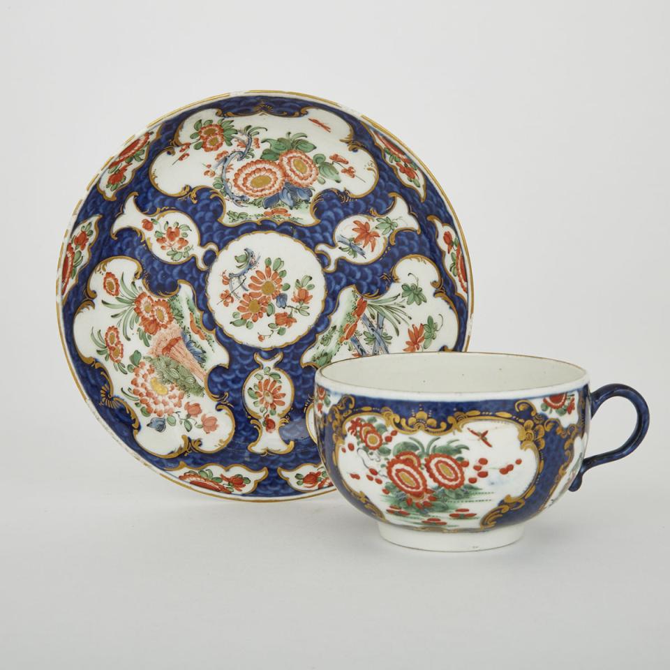Worcester Blue Scale Ground Cup and Saucer, c.1770
