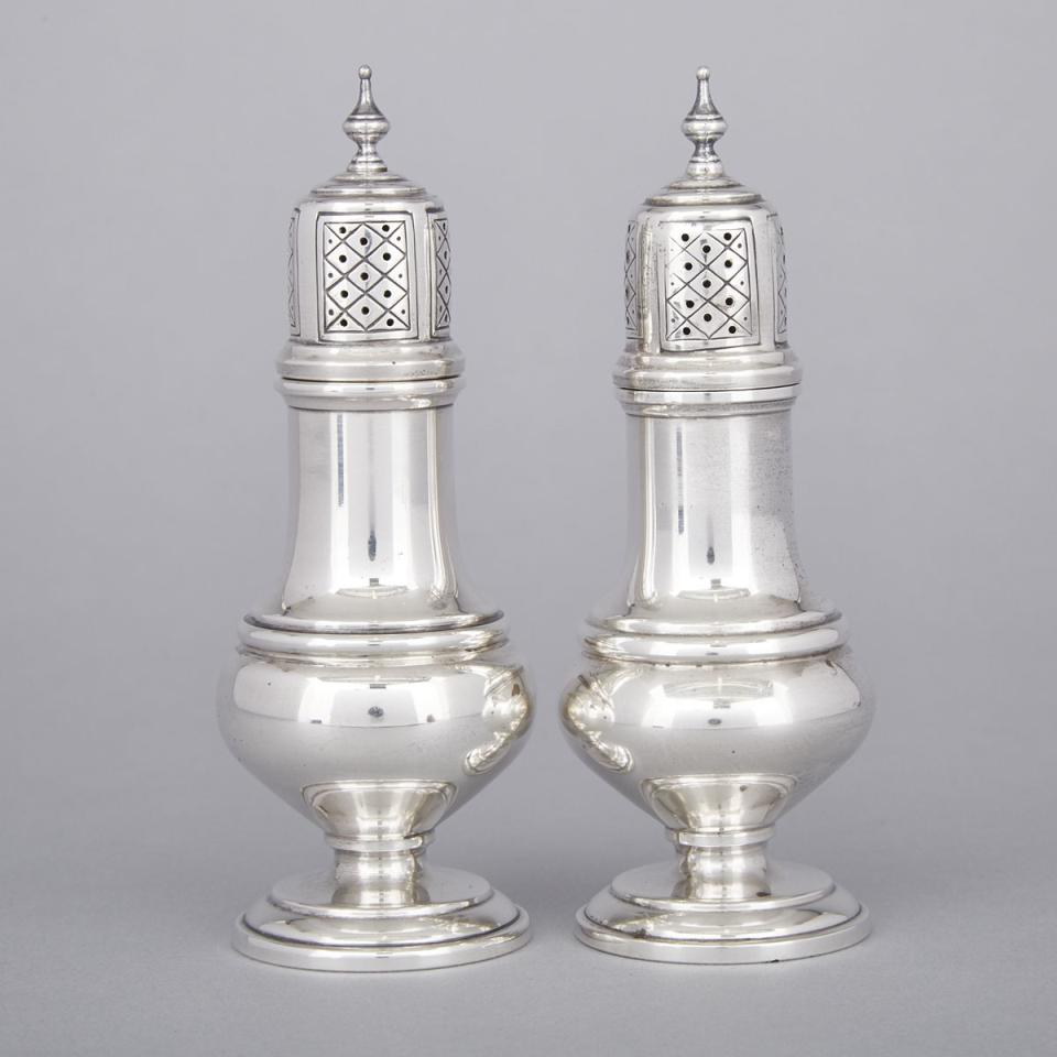 Pair of American Silver Baluster Casters, Ellmore Silver Co., Meriden, Ct., mid-20th century