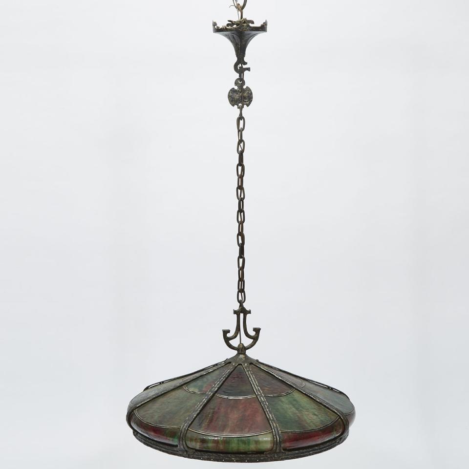 American Arts and Crafts Slag Glass Hanging Fixture, c.1900