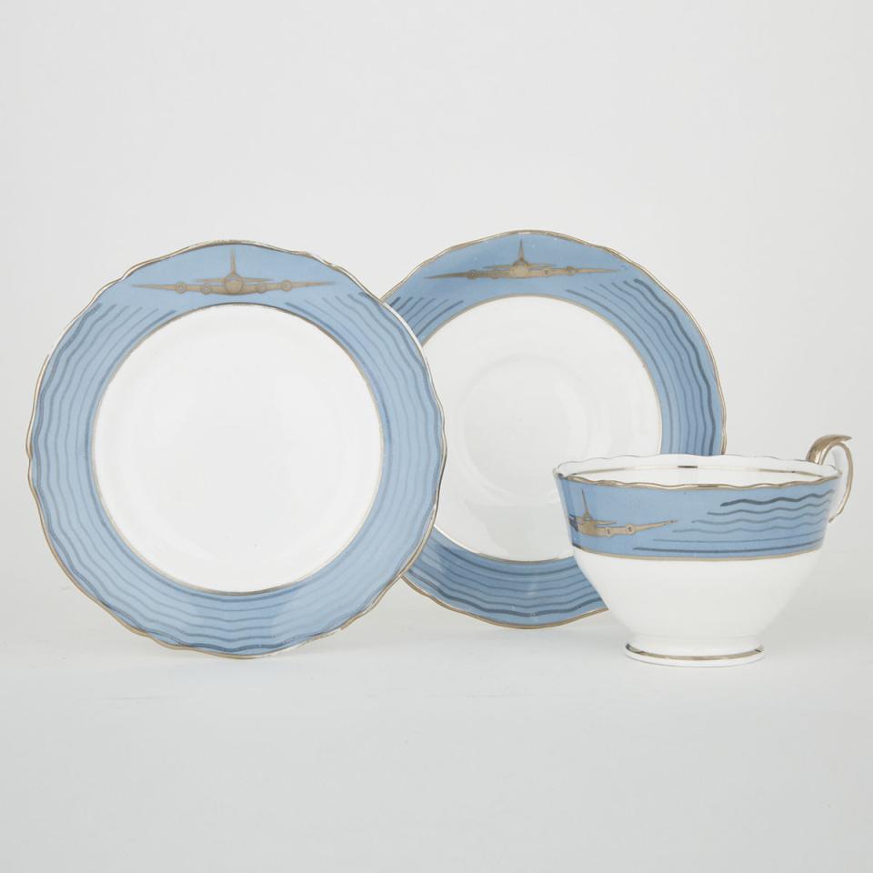 Three Pieces Crown Staffordshire Porcelain from Winston Churchill’s Airplane Dinner Service, c.1945