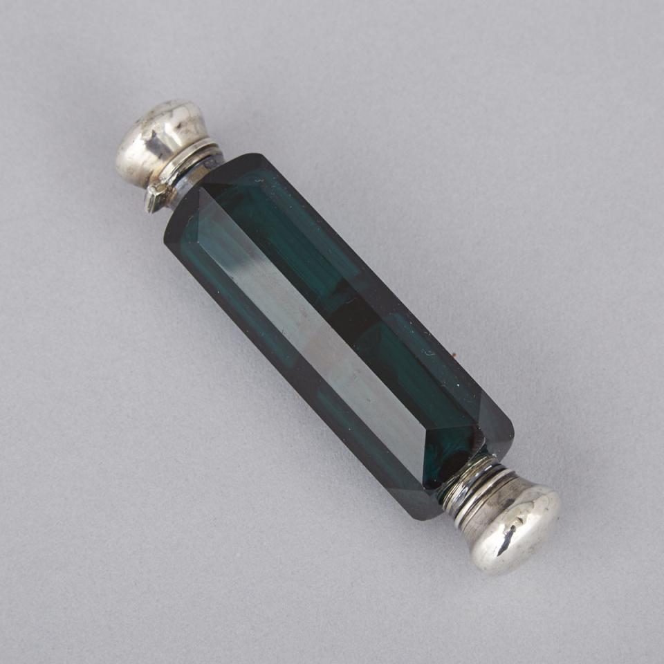 Silver Mounted Cut Green Glass Double-Ended Perfume Phial, late 19th century 