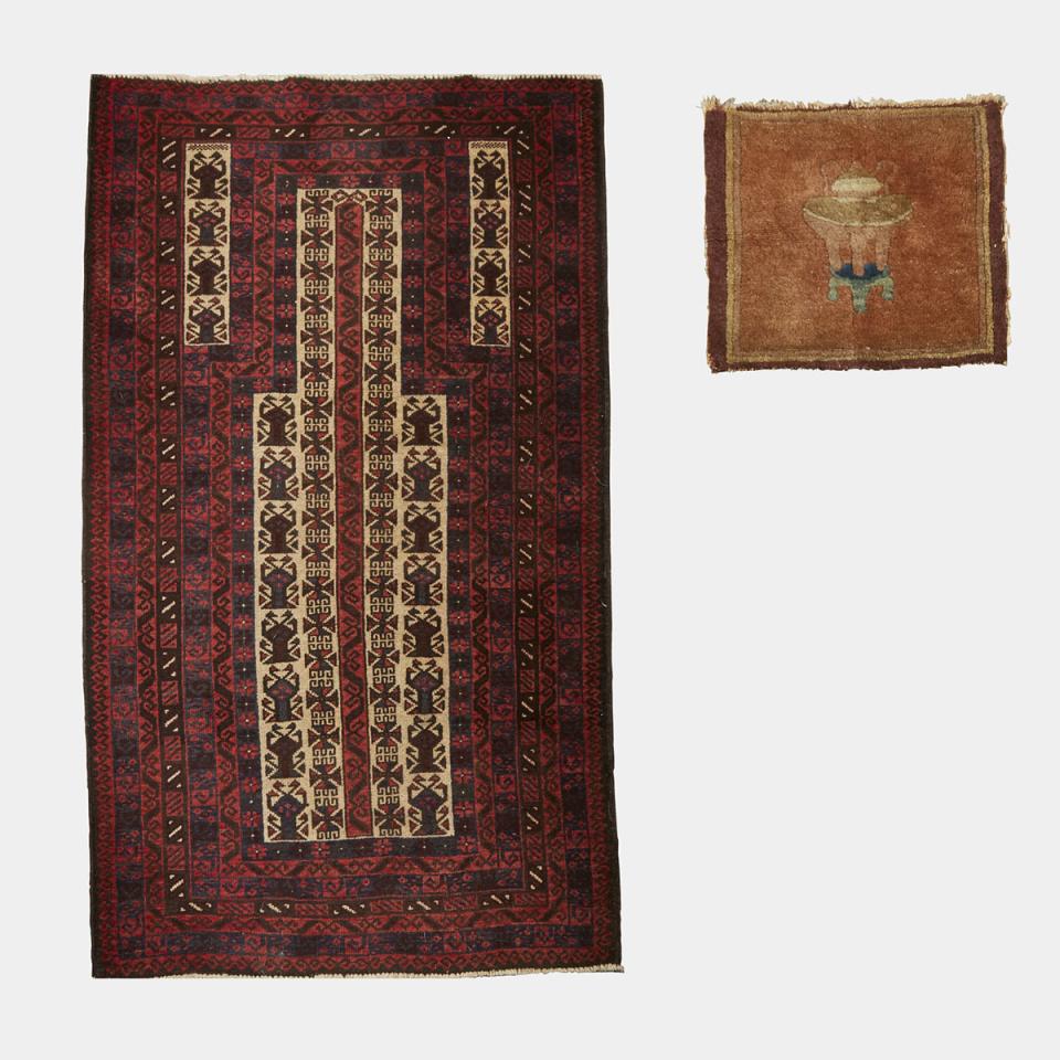 Balouchi Prayer Rug, Persian, mid 20th century together with a Chinese Pictorial Mat, c.1900