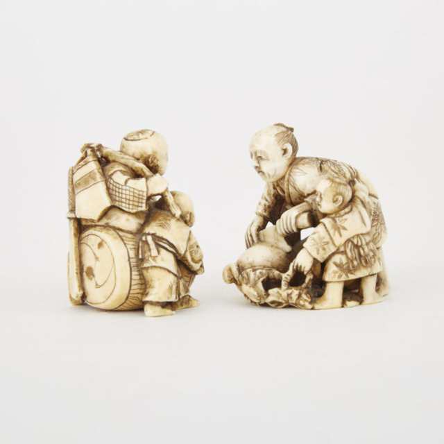 A Carved Ivory Netsuke together with An Ivory Carving, Early 20th Century