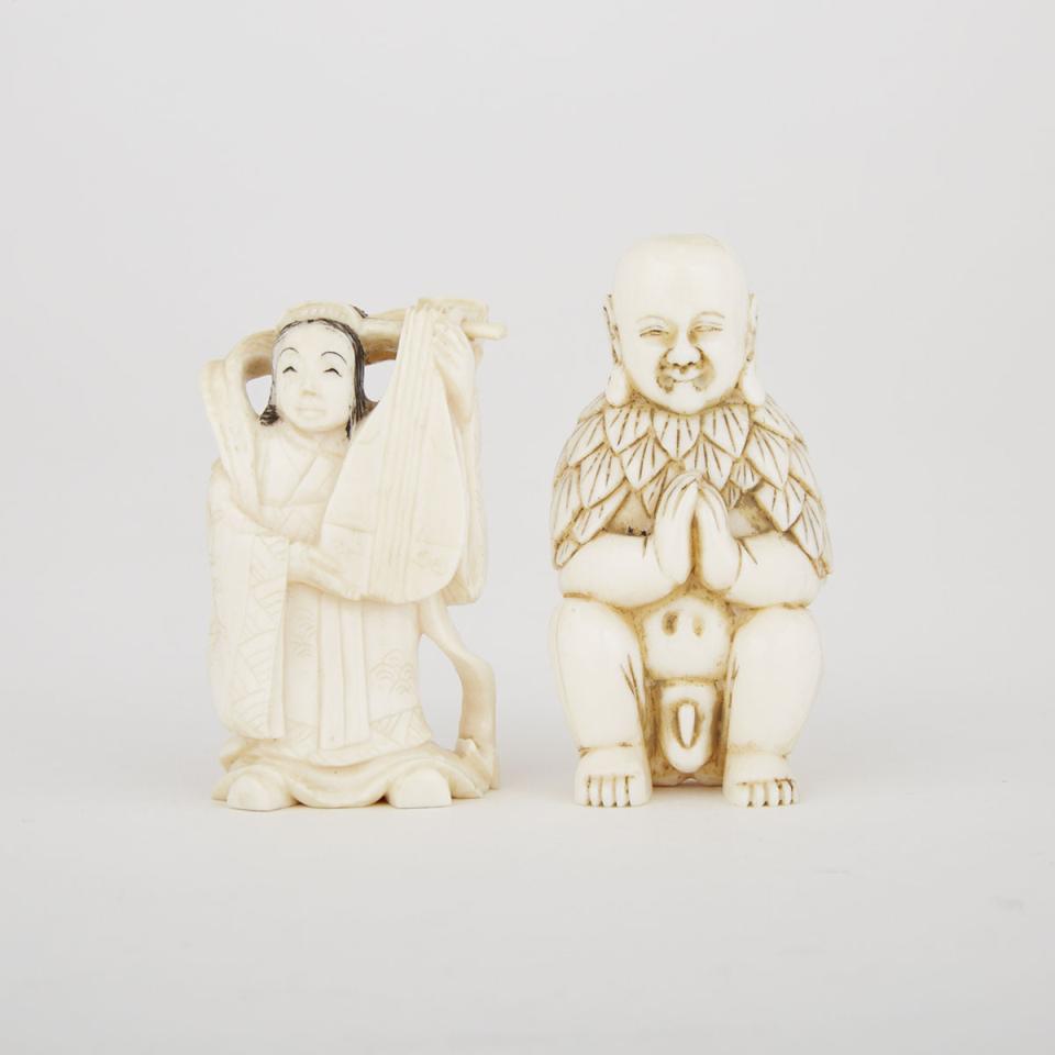 Two Small Carved Ivory Figures, Circa 1940