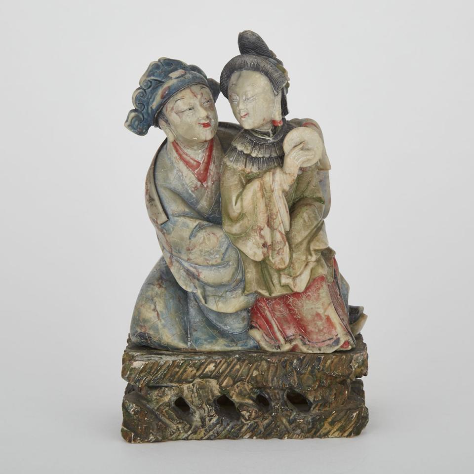 A Shoushan Stone Carving of Chinese Figures, Mid-20th Century