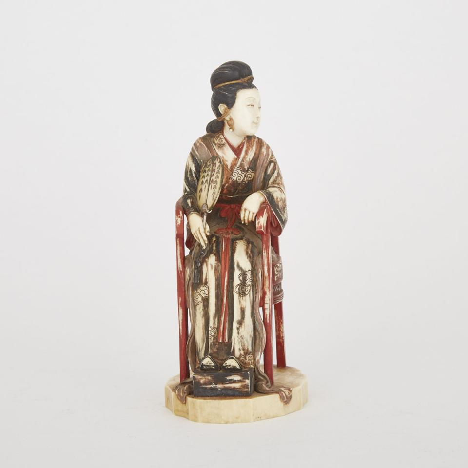 A Chinese Carved Ivory Figure of A Lady On Chair, Early 20th Century
