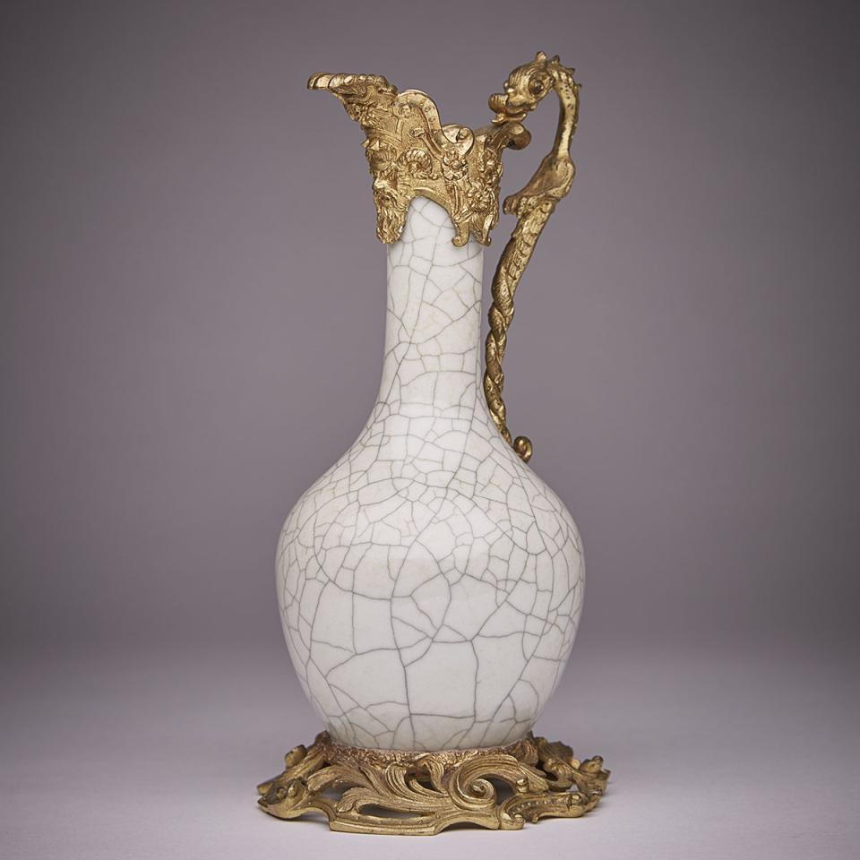 An Unusual Ge-Type Bottle Vase, 17th/18th Century or Earlier, Later Ormolu-Mounted as an Ewer