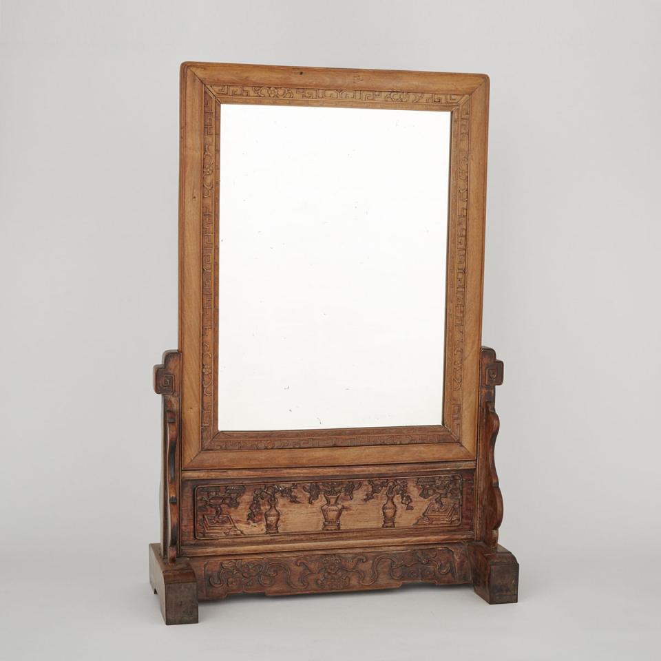 A Wood Carved Mirror Frame and Stand