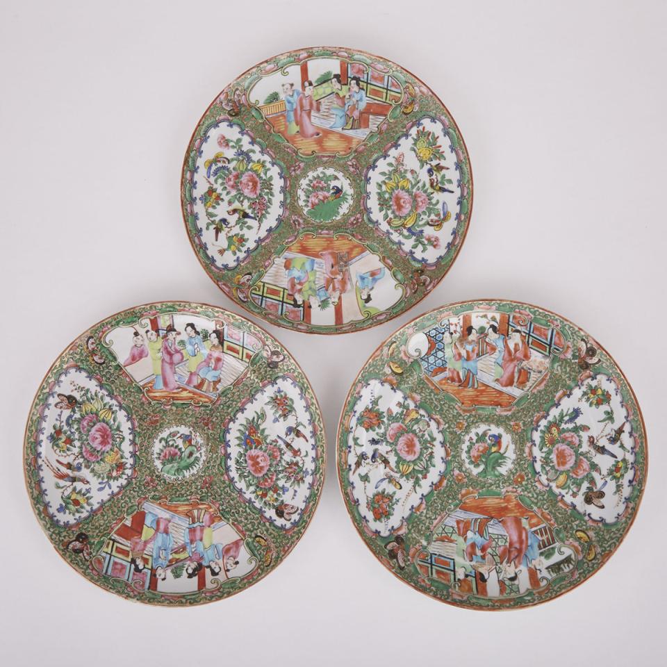 Three Canton Famille Rose Medallion Plates