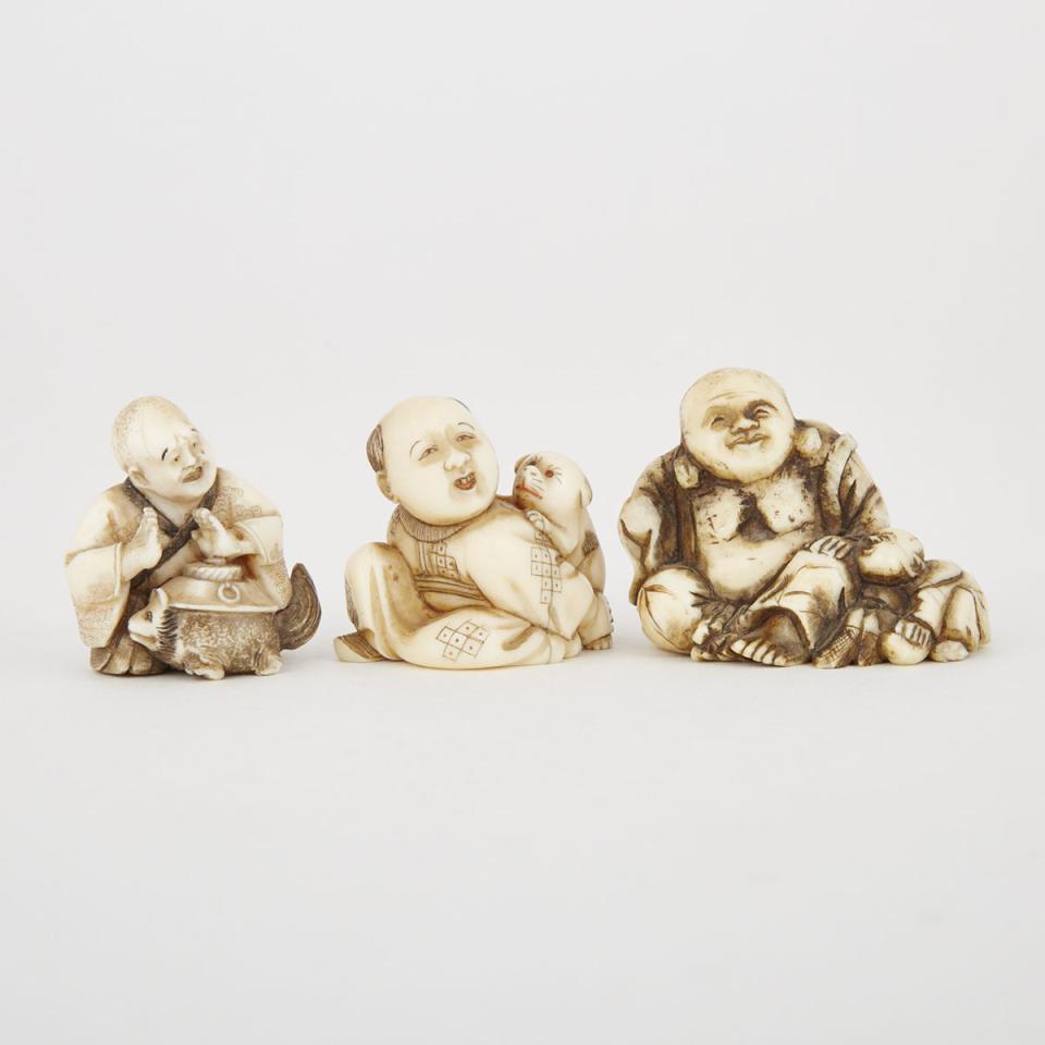 Three Japanese Carved Ivory Netsuke, Early 20th Century