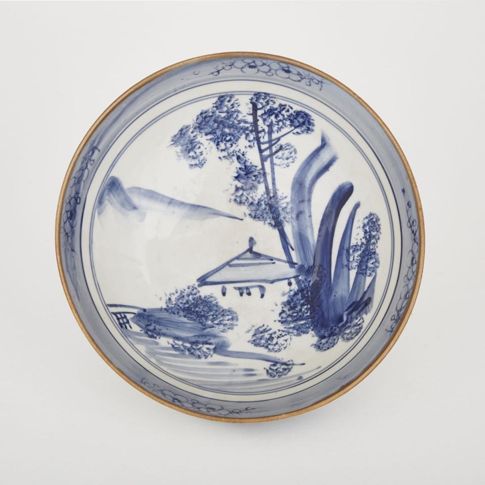A Blue and White Landscape Bowl, 19th Century