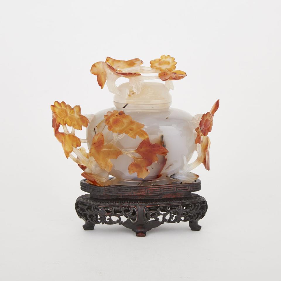 A Carved Carnelian Covered Vase 