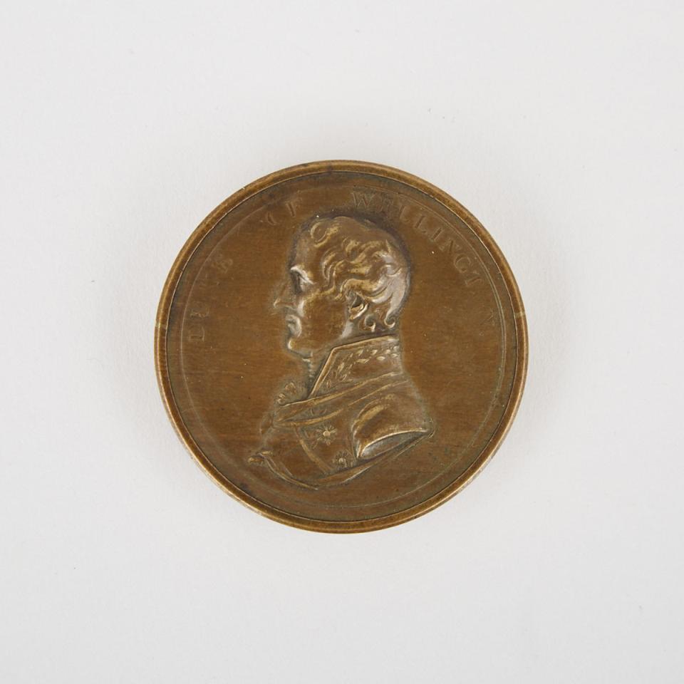 English Gilt Bronze Duke of Wellington Commemorative Medallion Form Box, early 19th century