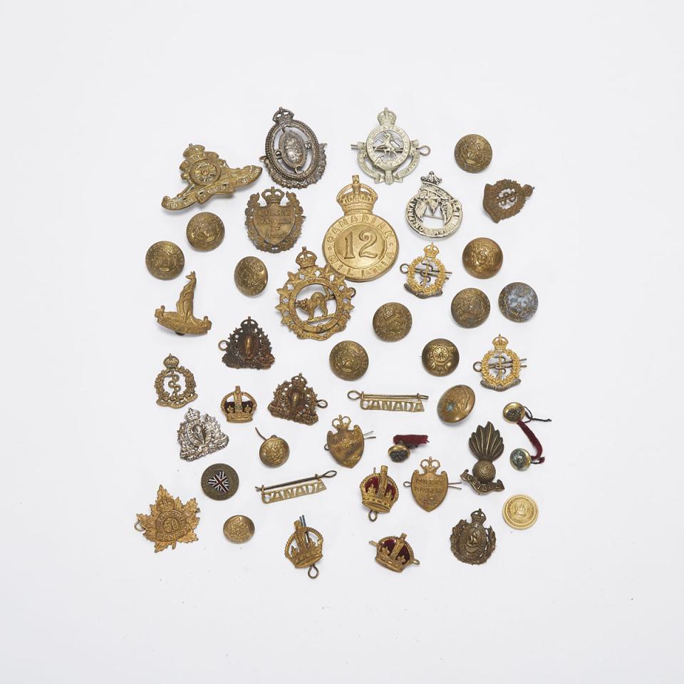 Miscellaneous Collection of Mostly Canadian Military Cap Badges and Buttons, 19th/early 20th century