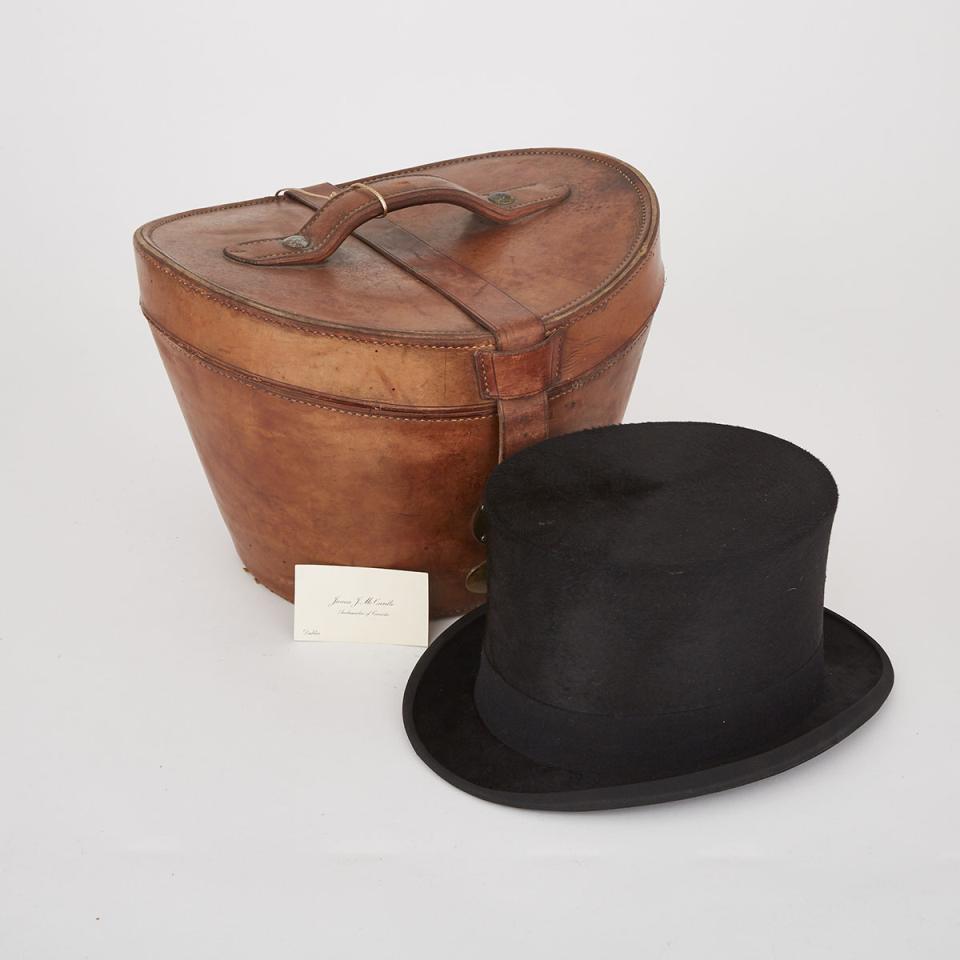 Men’s Silk Plush Top Hat in Leather Case, c.1930