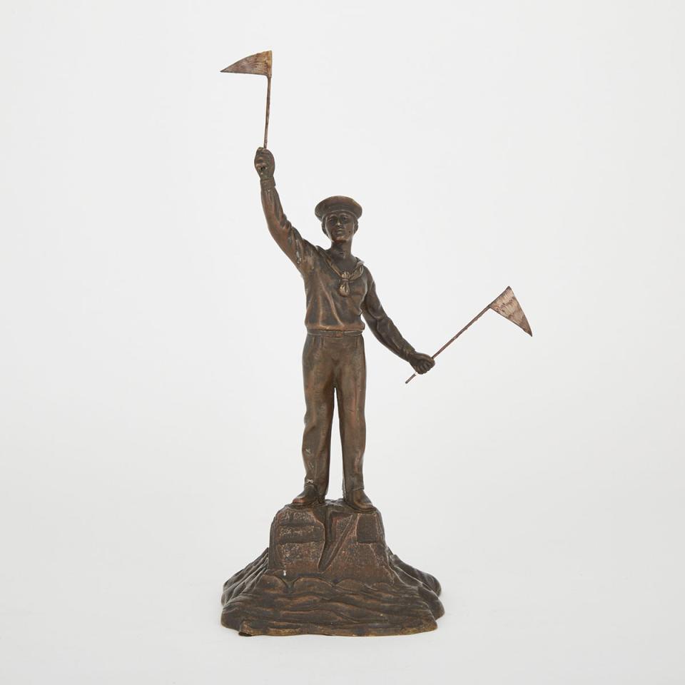 Patinated Bronze Figure of a Navy Semaphoric Signalman, early 20th century