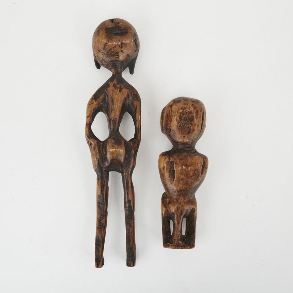 Two Carved Wood Dayak Figures, Borneo, Indonesia 