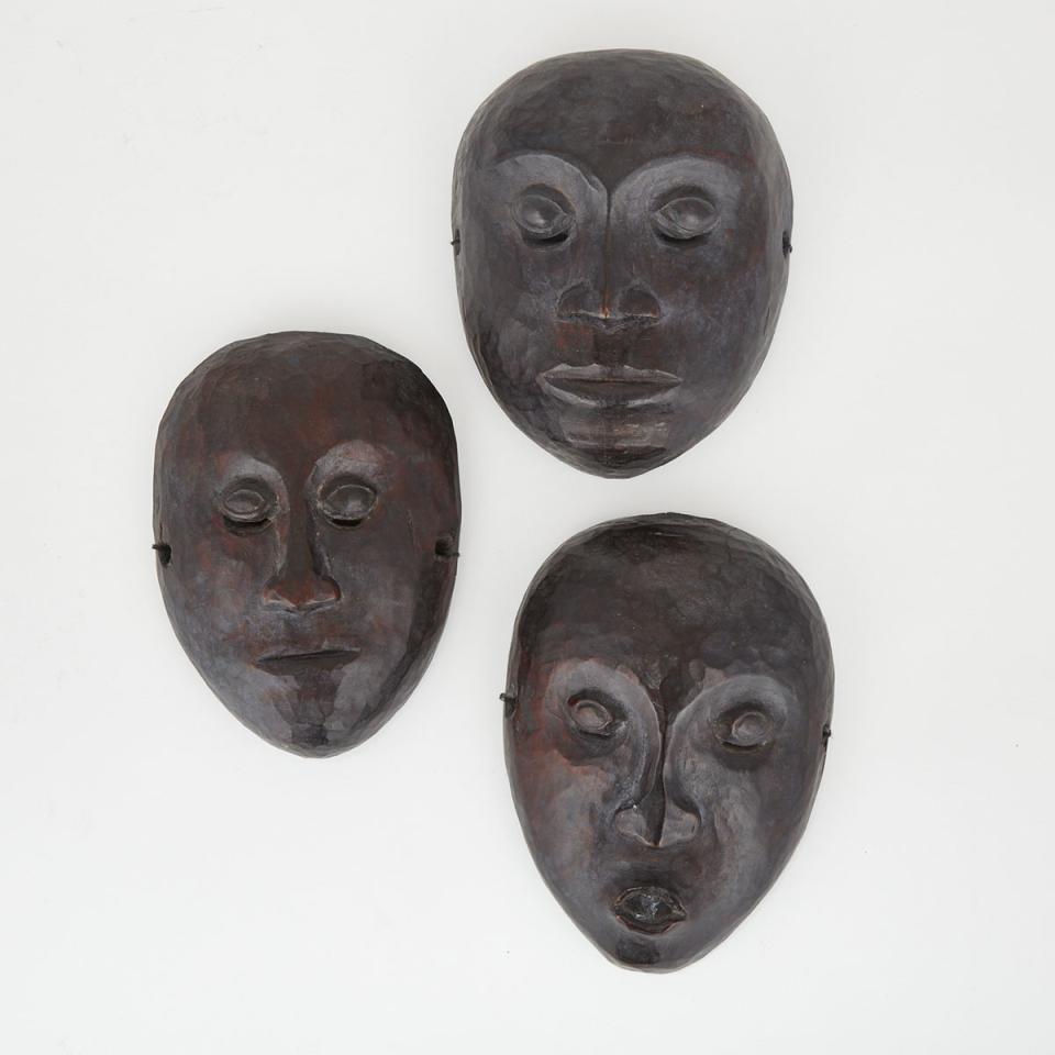 Three Iban / Dayak Masks, Borneo, Indonesia 