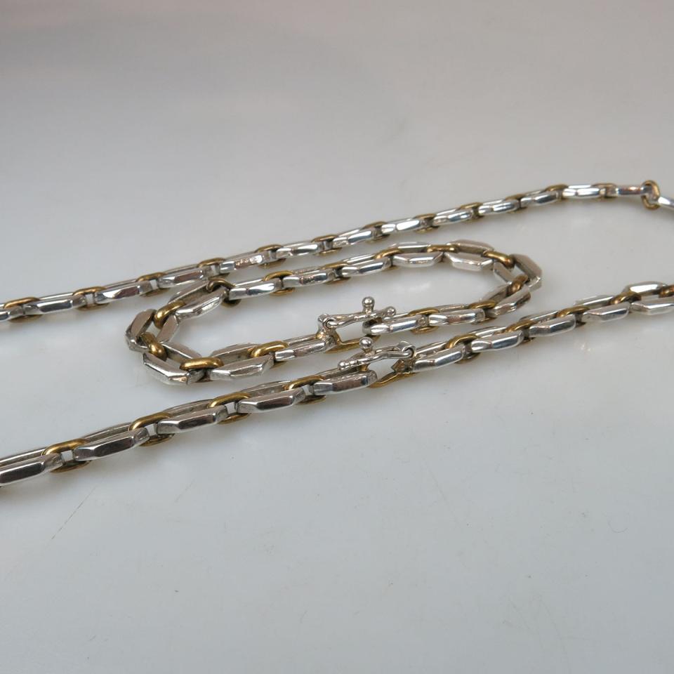 Mexican Sterling Silver And Brass Mixed Metals Necklace and Bracelet