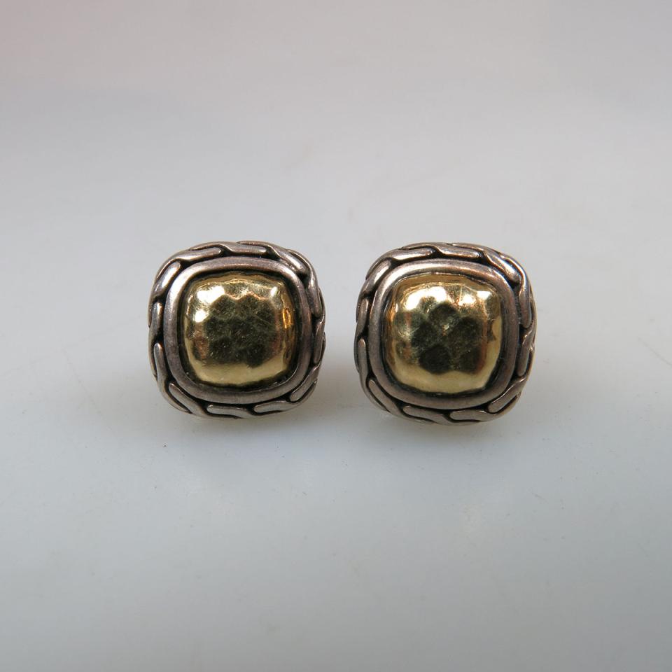Pair Of John Hardy American Sterling Silver and 22k Yellow Gold Stud Earrings
